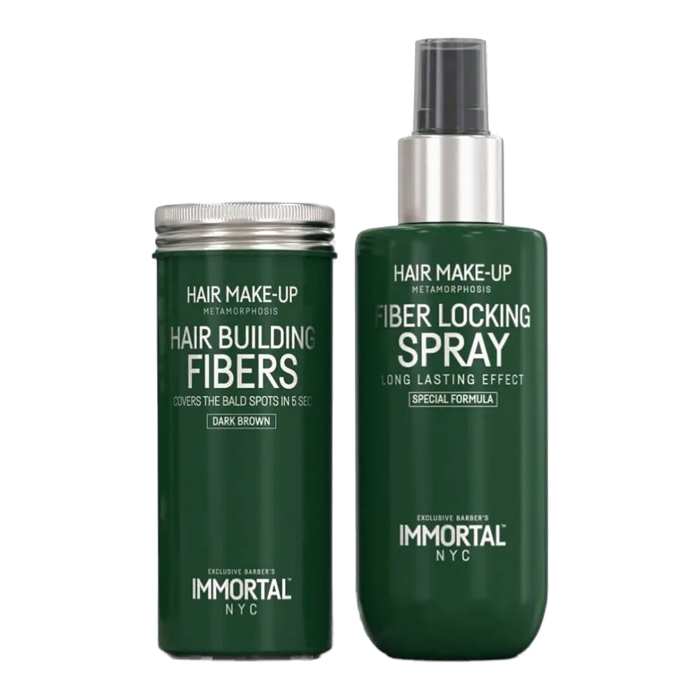 Set fibre pentru părul rar Immortal Dark Brown Hair Building Fibers Set 150ml+20gr