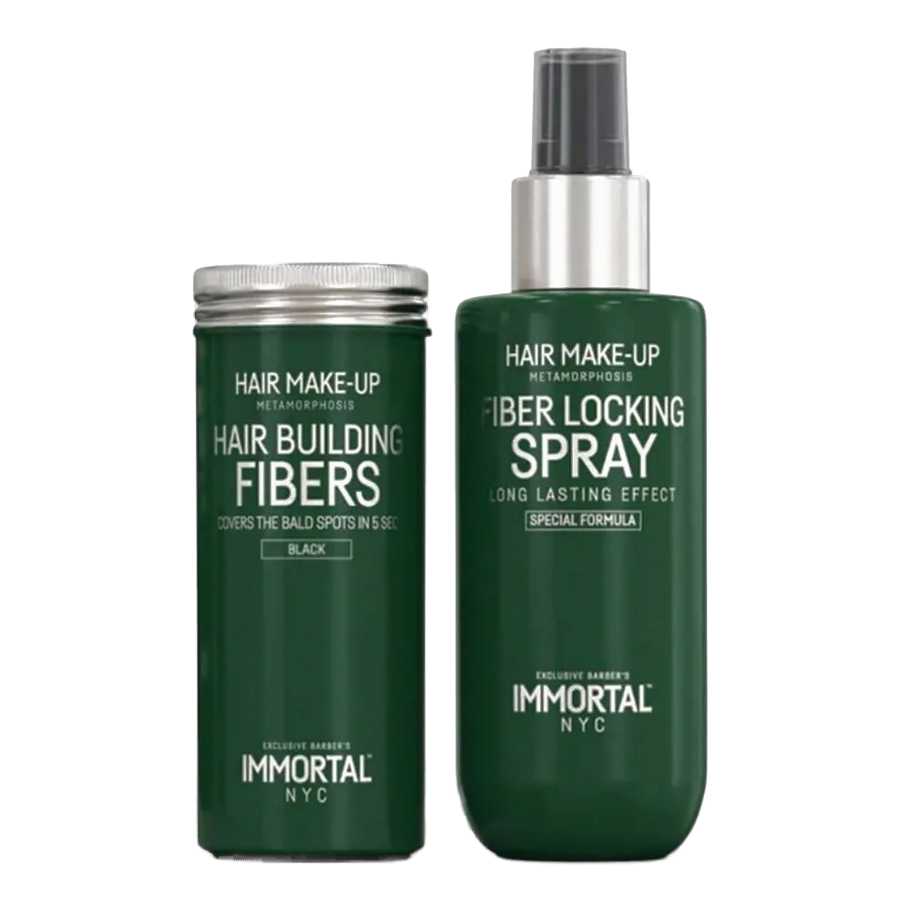 Set fibre pentru părul rar Immortal Black Hair Building Fibers Set 150ml+20gr