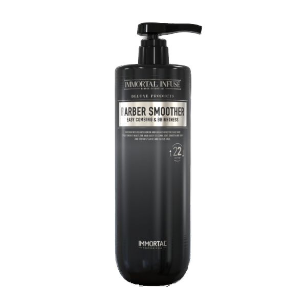 Balsam de păr Olimpstore Immortal Infuse Barber Smoother 1000ml, sticlă neagră cu pompiță.