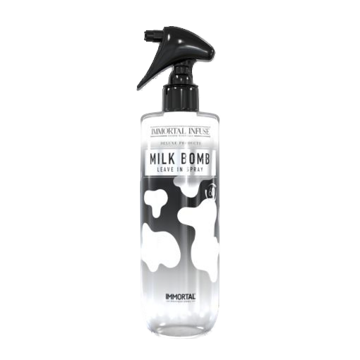 Balsam-spray bifazic Immortal Infuse Milk Bomb, 500ml, Olimpstore, alb-negru, sticlă plastic.