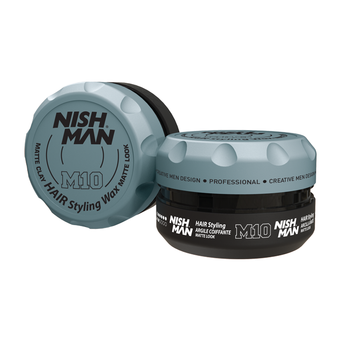 Ceară mată păr Nishman Aqua M10 Olimpstore, capac albastru, recipient negru.