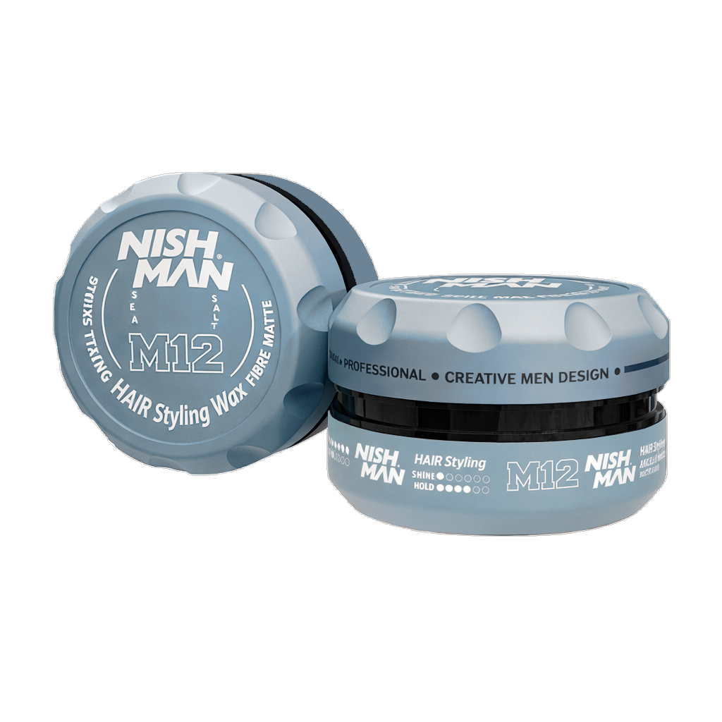 Ceară mată Nishman Aqua Hair Styling M12 100ml Olimpstore, capac albastru deschis.
