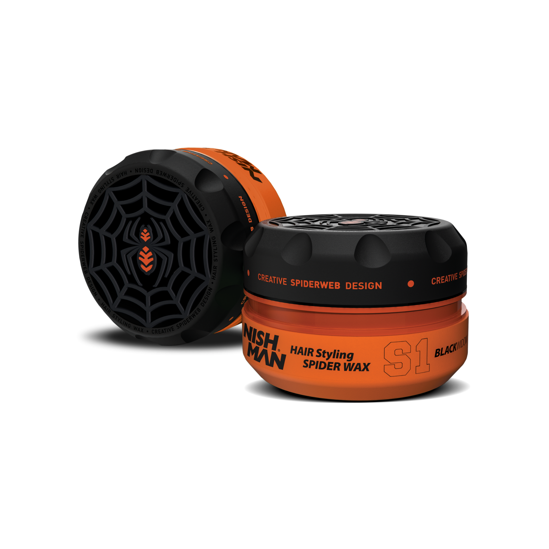 Ceară păr Olimpstore Nishman Spider Wax S1 Black Widow, 100ml, capac negru, recipient portocaliu.