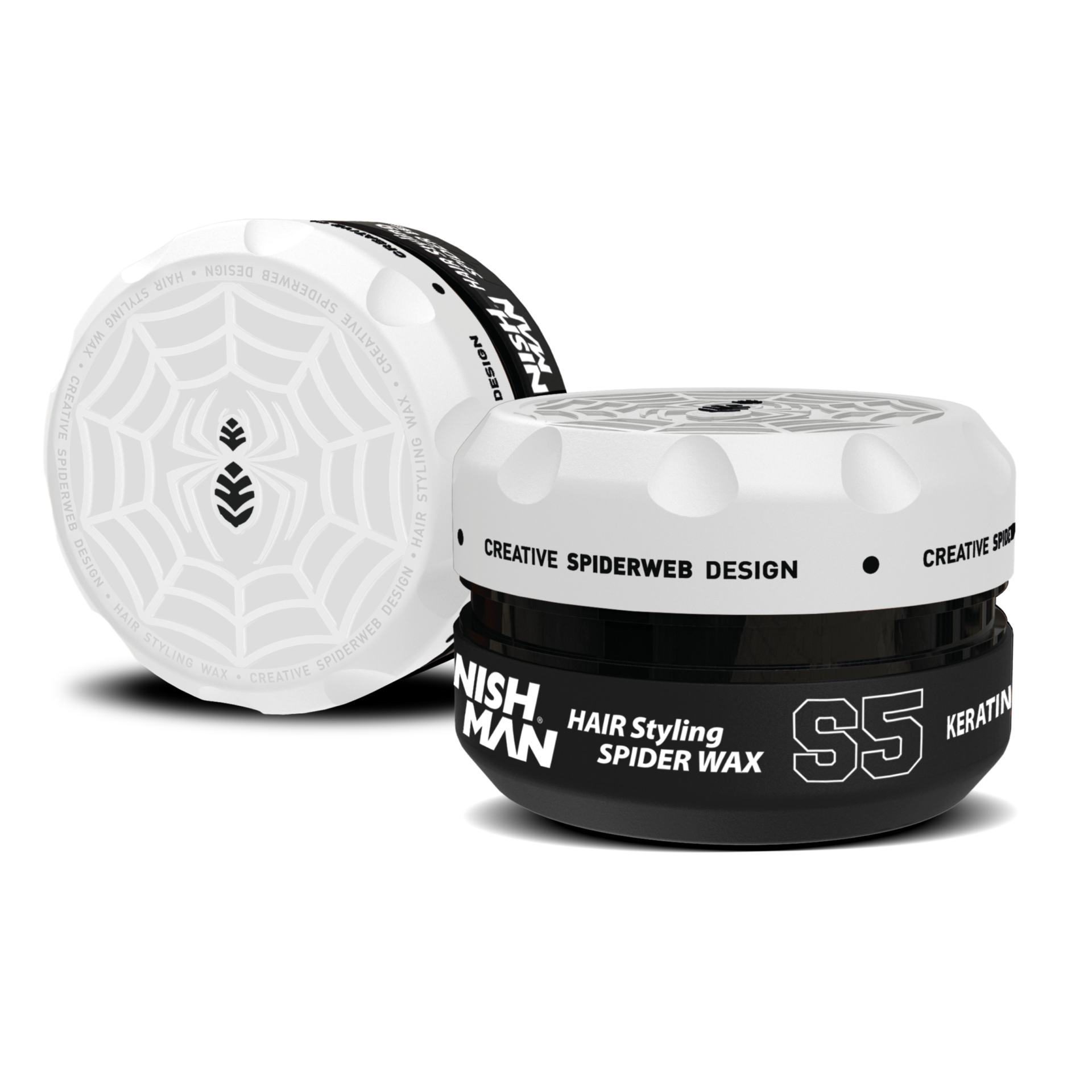 Ceară pentru păr Nishman Spider Wax S5 cu keratină, negru și alb, brand Olimpstore.