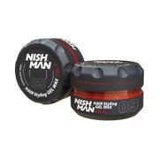 Ceară păr Olimposhop Nishman Hair Styling Aqua Wax 09 în ambalaj negru și roșu.