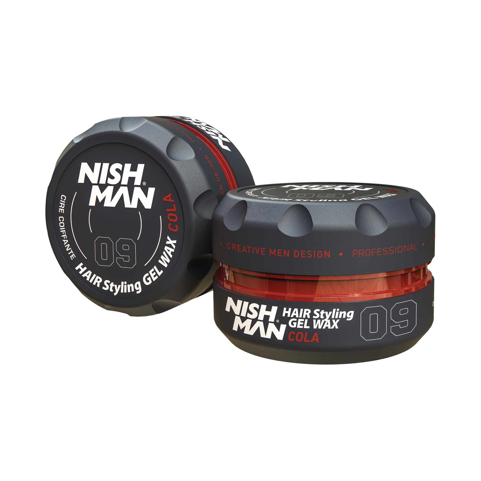 Ceară păr Olimposhop Nishman Hair Styling Aqua Wax 09 în ambalaj negru și roșu.