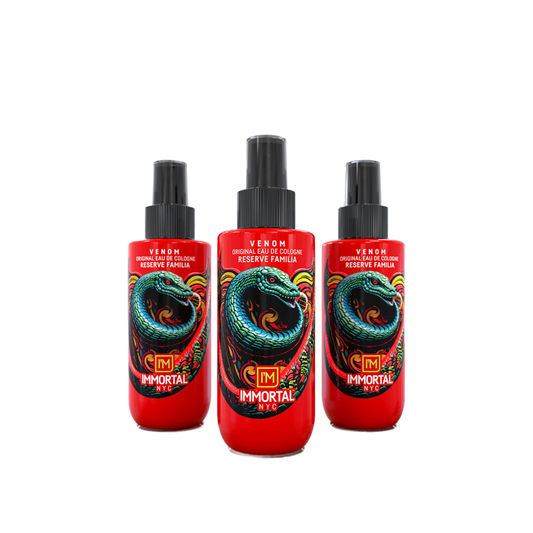 Olimpstore Colonie după ras Immortal Venom, sticlă roșie, motiv grafic șarpe albastru.