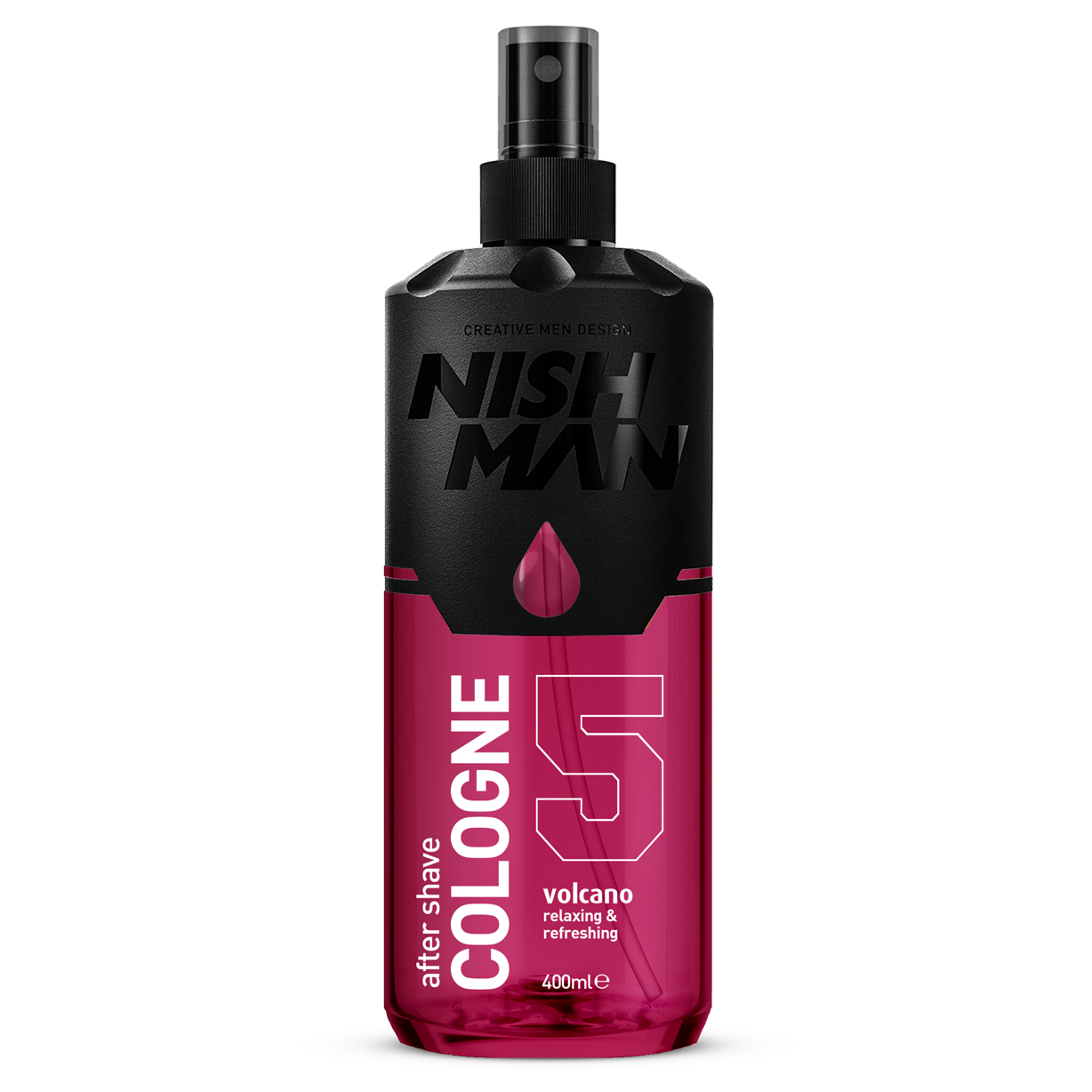 Colonie după ras Nishman After Shave 05 Volcano 400ml, sticla negru-roz, brand Olimpstore.