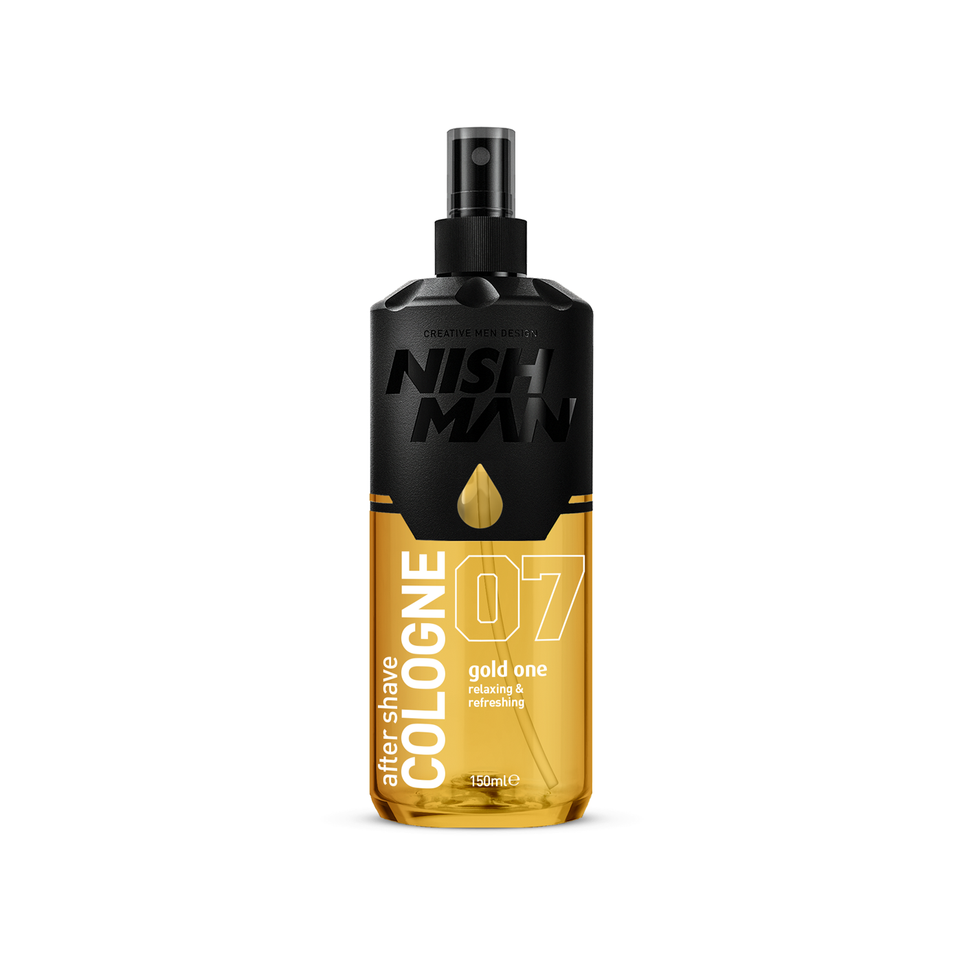 Colonie după ras Nishman 07 Gold One 400ml Olimpstore, sticlă neagră și aurie.