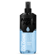 Olimpstore cologne după ras Nishman 09 Marine 400ml, sticlă albastră transparentă cu capac negru.