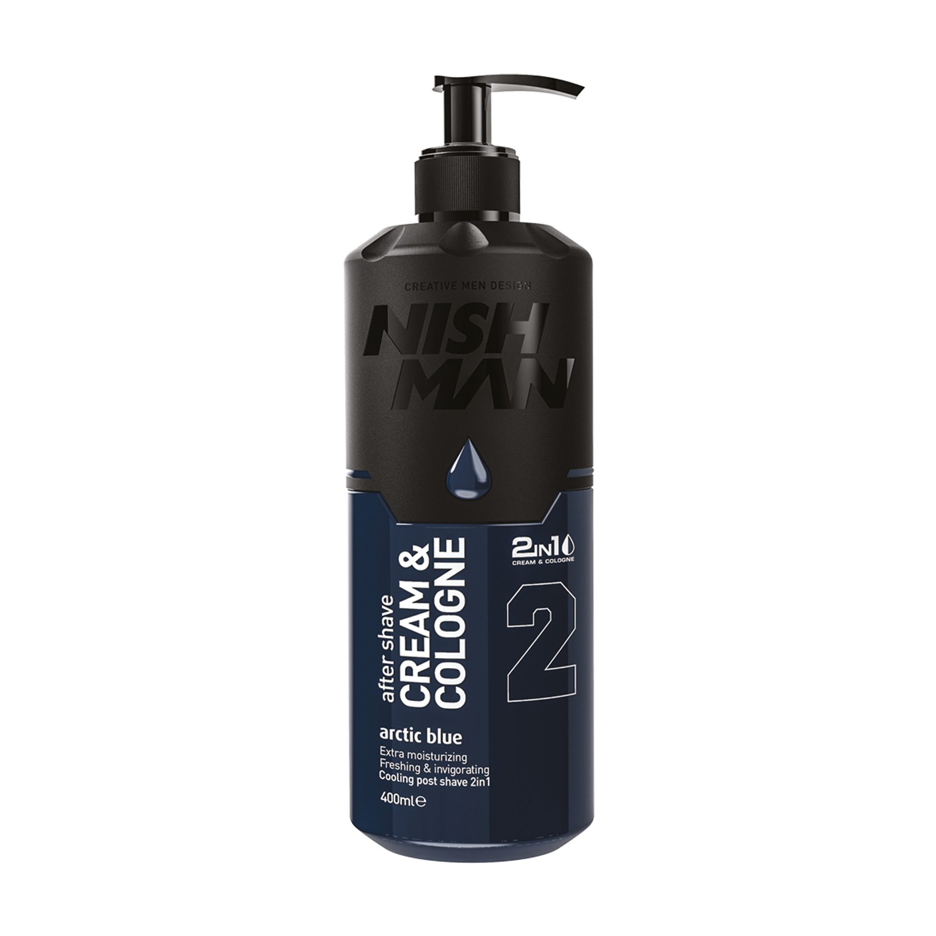 Cremă-colonie după ras 2în1 Nishman, Arctic Blue, 400ml, Olimpstore, negru și albastru.