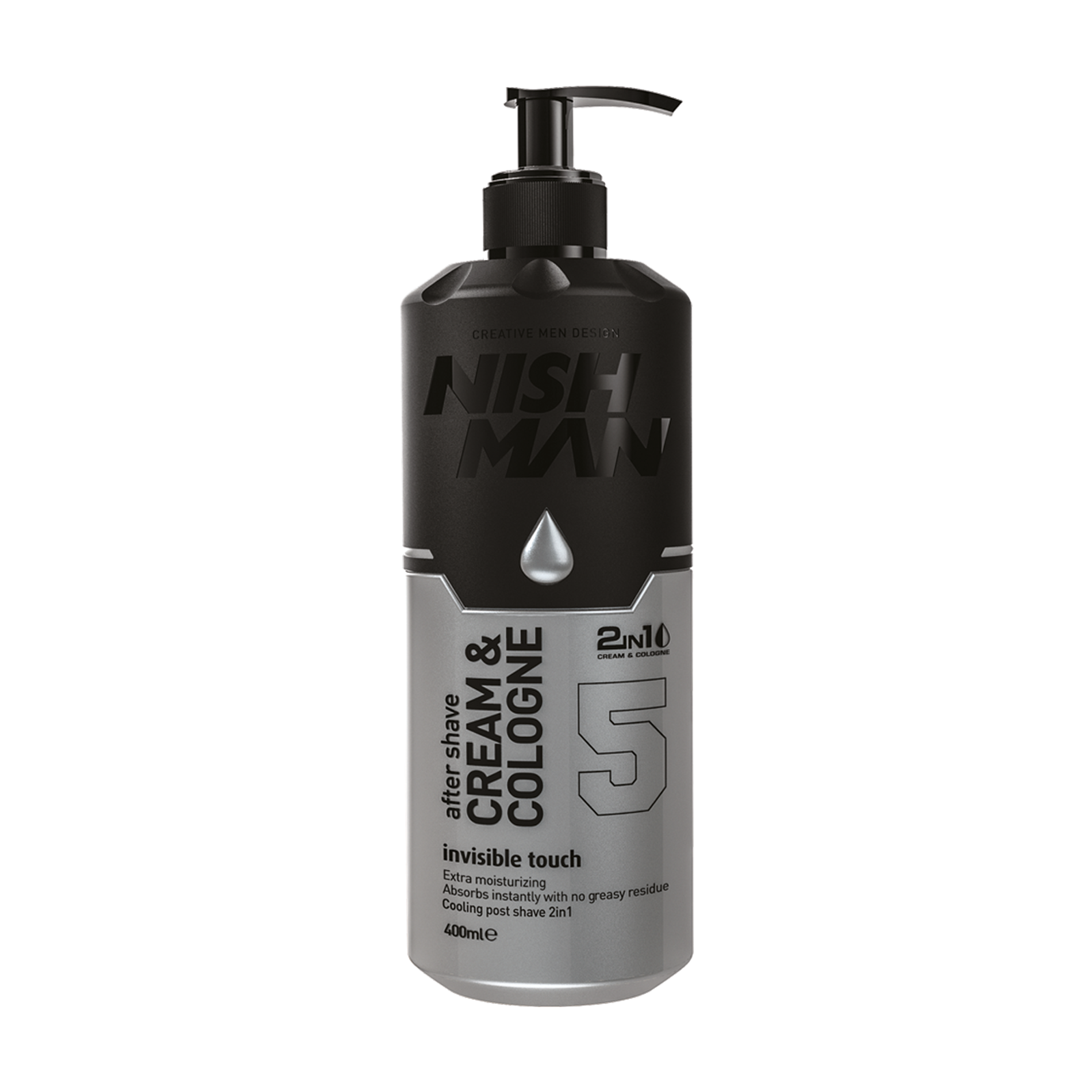 Cremă-colonie Nishman 2în1 Invisible Touch Olimpstore, sticlă negru-argintiu, 400ml.