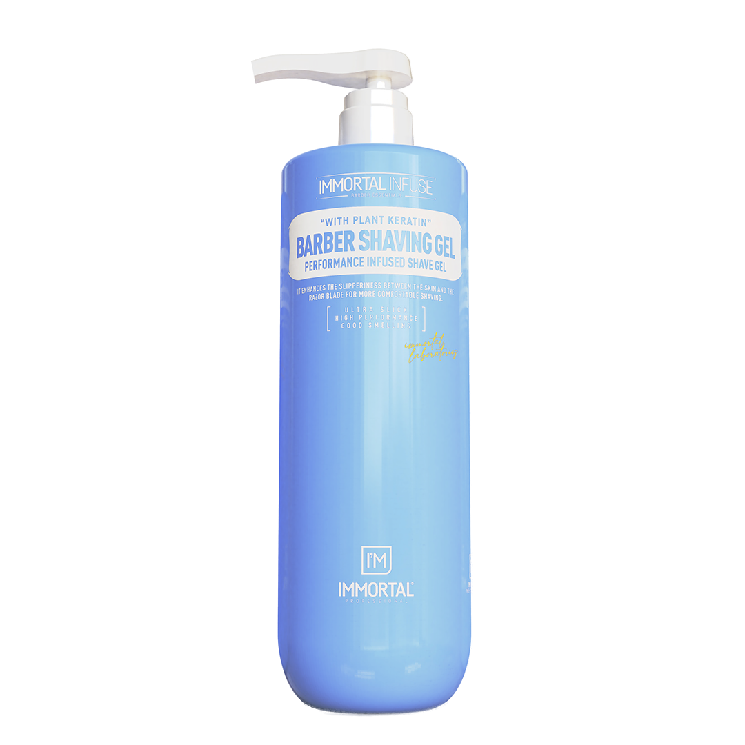 Gel pentru ras Immortal Infuse 1000ml albastru, brand Olimpstore, capac alb pompă.