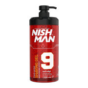 Gel pentru ras Nishman Shaving Gel 9 Red Edge 1500ml Olimpstore, sticlă roșie cu pompă neagră.