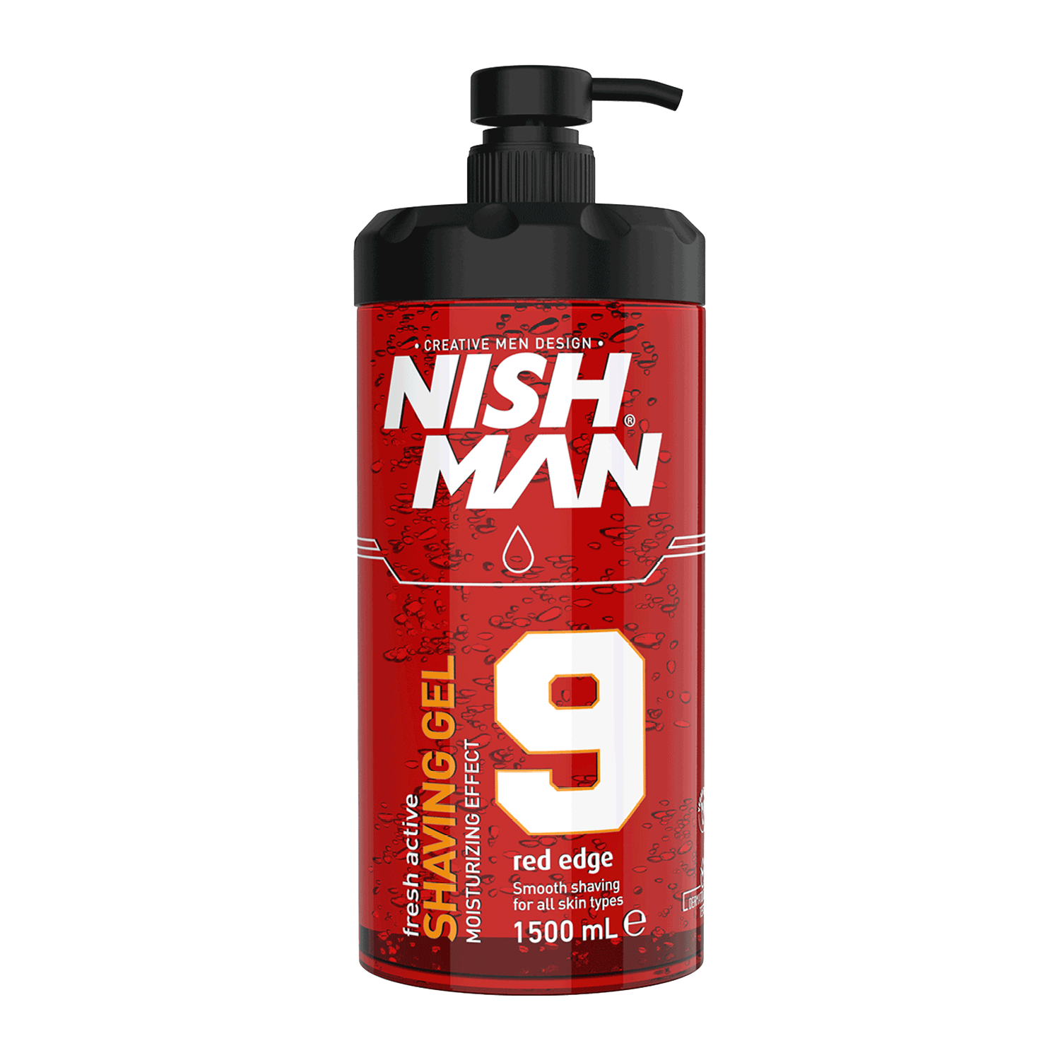 Gel pentru ras Nishman Shaving Gel 9 Red Edge 1500ml Olimpstore, sticlă roșie cu pompă neagră.