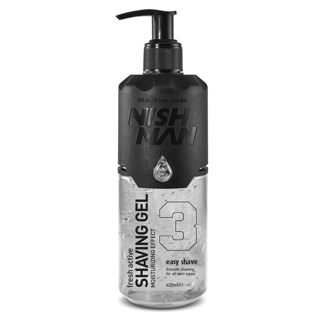 Gel pentru ras Nishman Shaving Gel Easy Shave 400ml Olimpstore, transparent, capac negru.