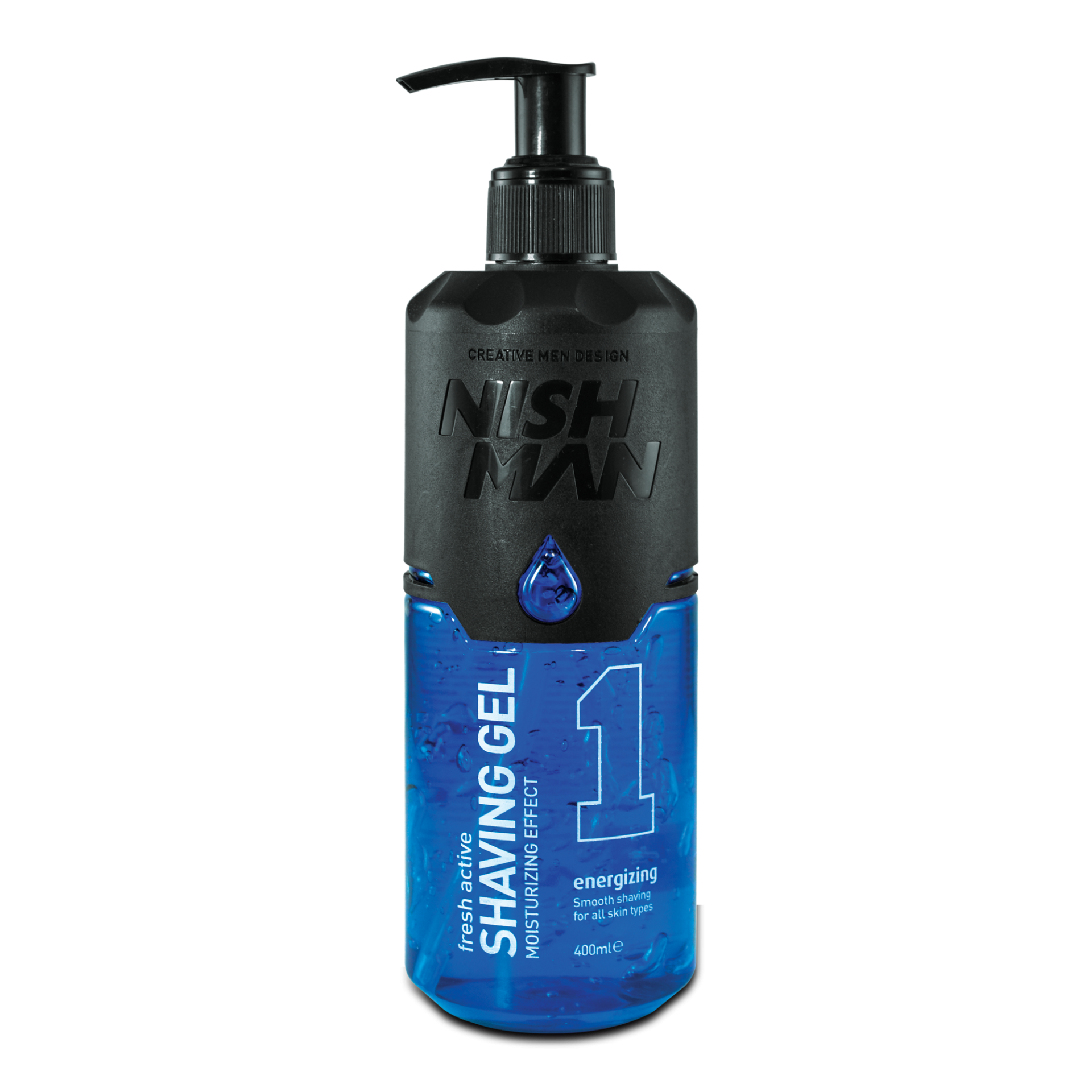 Gel pentru ras energizant Nishman de la Olimpstore, sticlă albastră, 400ml.