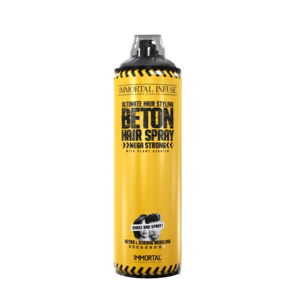 Lac de păr Immortal Beton Hair Spray Mega Strong 500ml, Olimpstore, galben, negru.