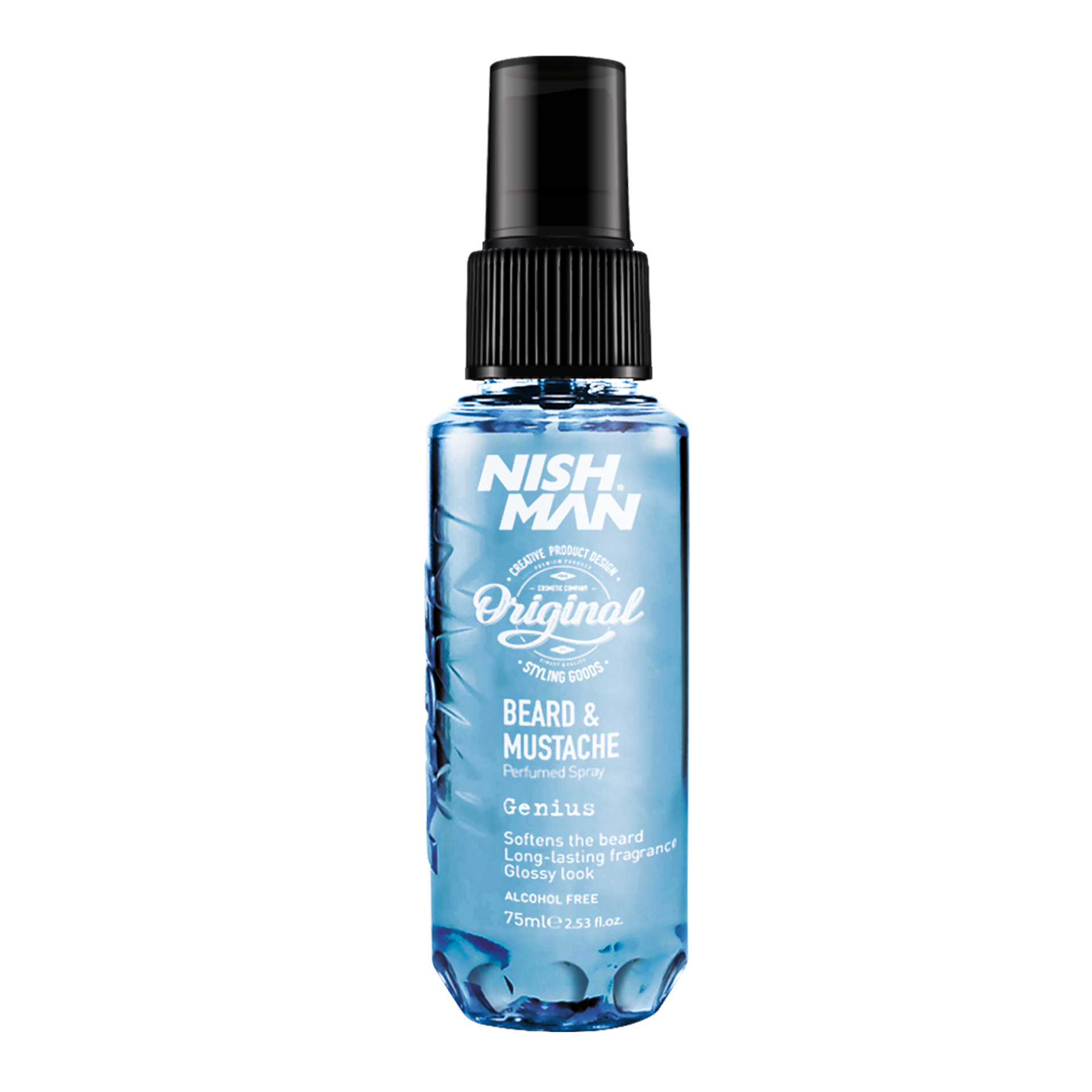 Parfum barbă Nishman Beard Mustache Genius 75ml, Olimpstore, sticluță albastră.