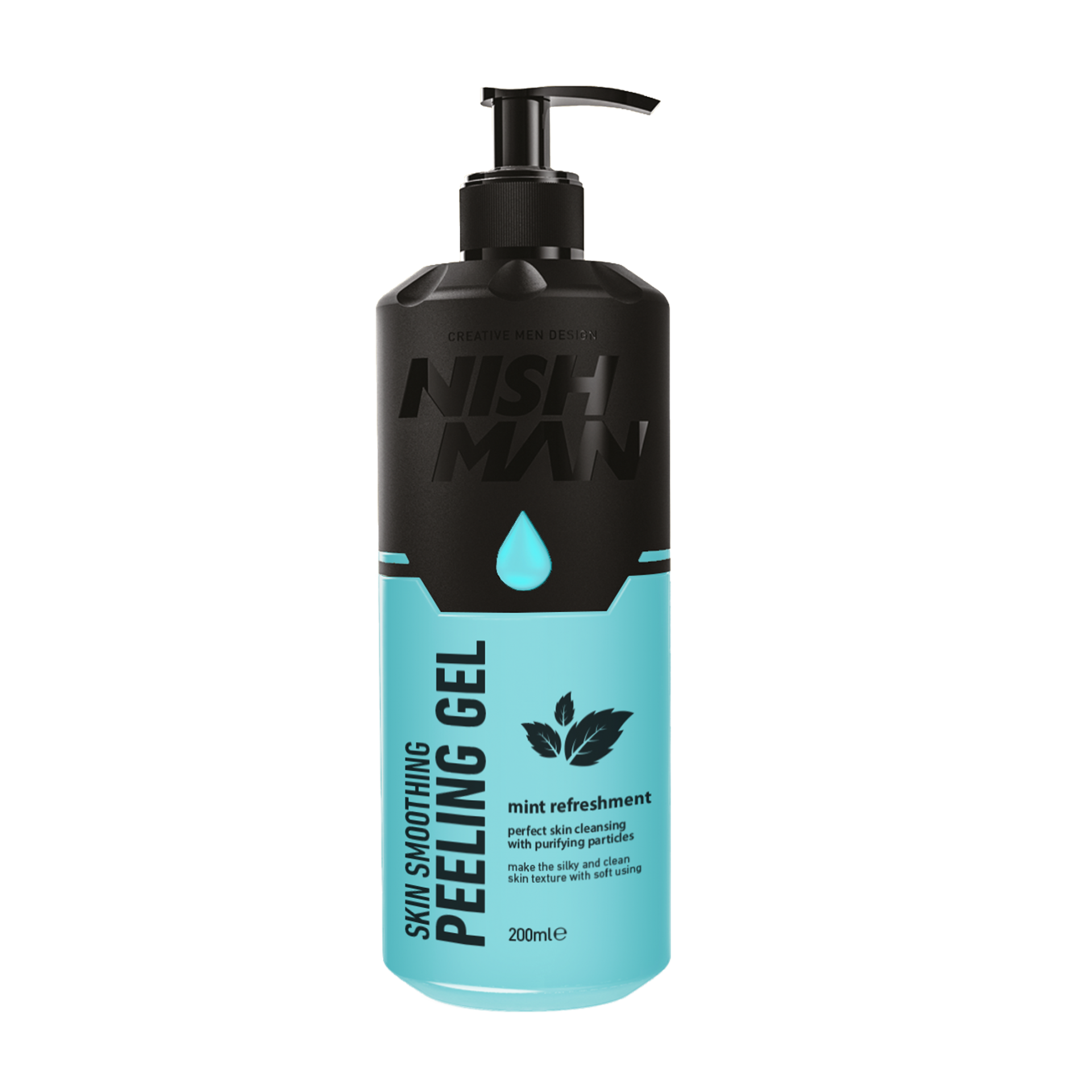 Gel de peeling facial Nishman 200ml, design negru-turcoaz, brand Olimpstore, îngrijire ten revitalizantă.