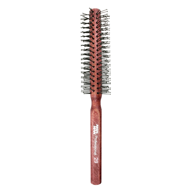 Pieptene rotund Nishman Hair Comb Brush 29 cu mânăr maro, detalii metalice negru de la Olimpstore.