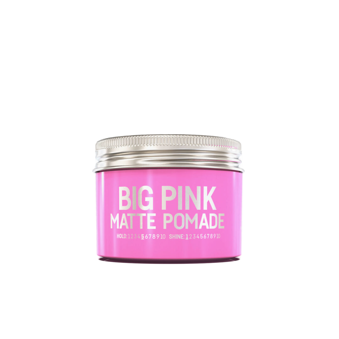 Pomadă mată roz Olimpstore Immortal Big Pink Matte, 100ml, cutie metalică argintie.