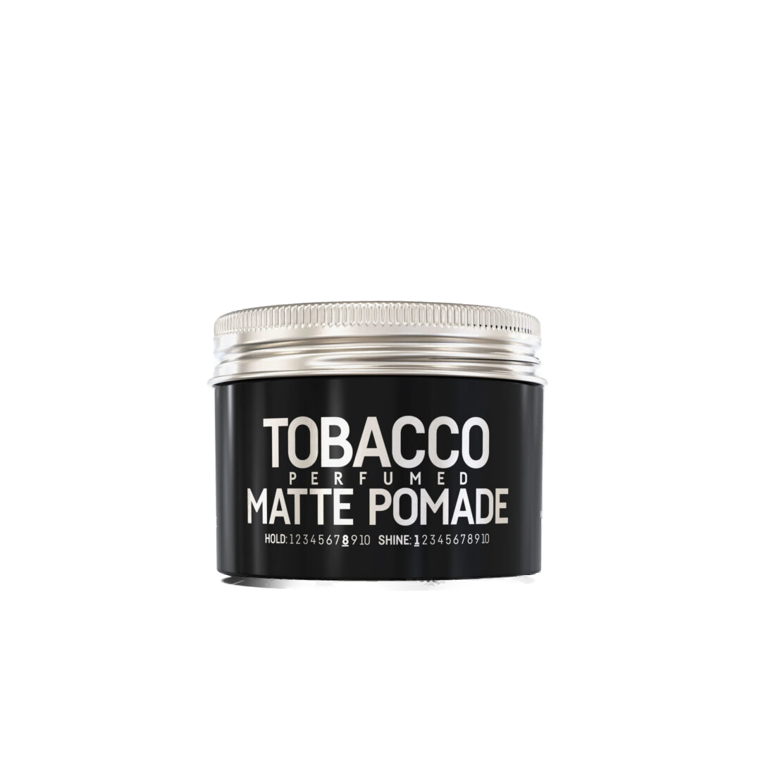 Pomadă mată parfumată Olimpstore Immortal Tobacco, cutie neagră cu capac argintiu.