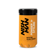 Pudră volumizantă păr Nishman P1, ambalaj portocaliu cu capac negru, Olimpstore.