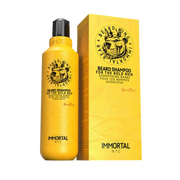 Șampon barbă galben Immortal NYC 250ml, brand Olimpstore, cutie și sticlă cu design modern.