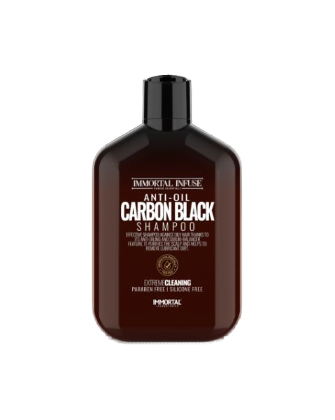 Șampon pentru părul gras Immortal Infuse Carbon Black 500ml Olimpstore, sticlă neagră.