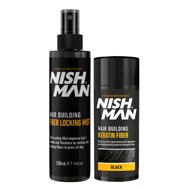 Set fibre cheratinice păr rar Nishman Hair Building Keratin Fiber Black, Olimpstore, sticle negre.