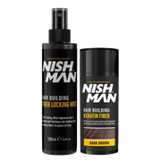 Set fibre cheratinice Olimpstore Nishman Hair Building Keratin Fiber Dark Brown, flacon negru.