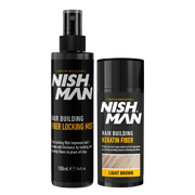Set fibre păr rar Nishman Light Brown, Olimpstore, flacon negru.