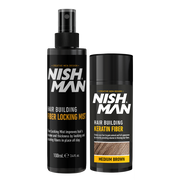 Set fibre keratinice Nishman Hair Building 2in1 Medium Brown de la Olimpstore, flacoane negre.