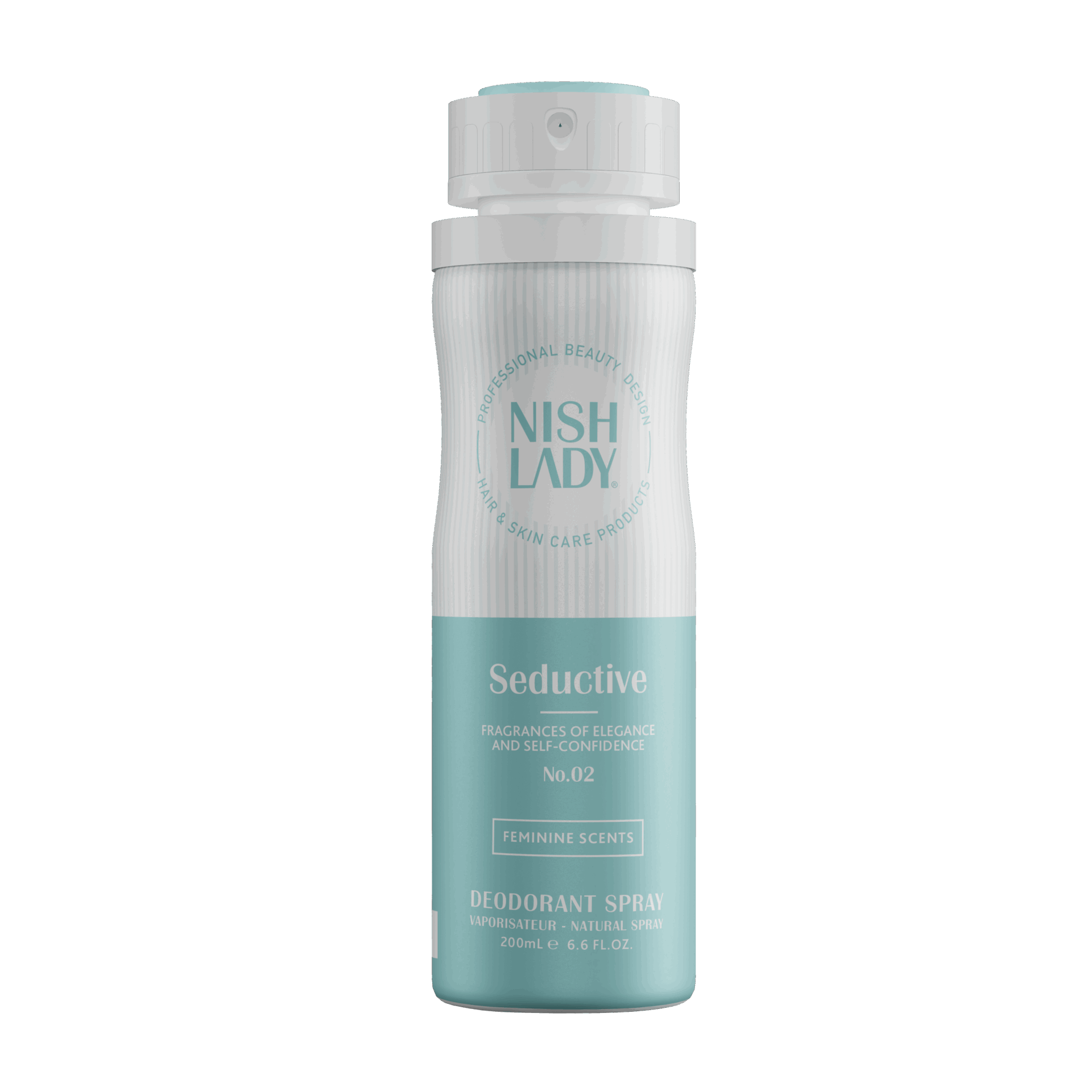 Spray deodorant NishLady Seductive 02 200ml alb și turcoaz, brand Olimpstore.