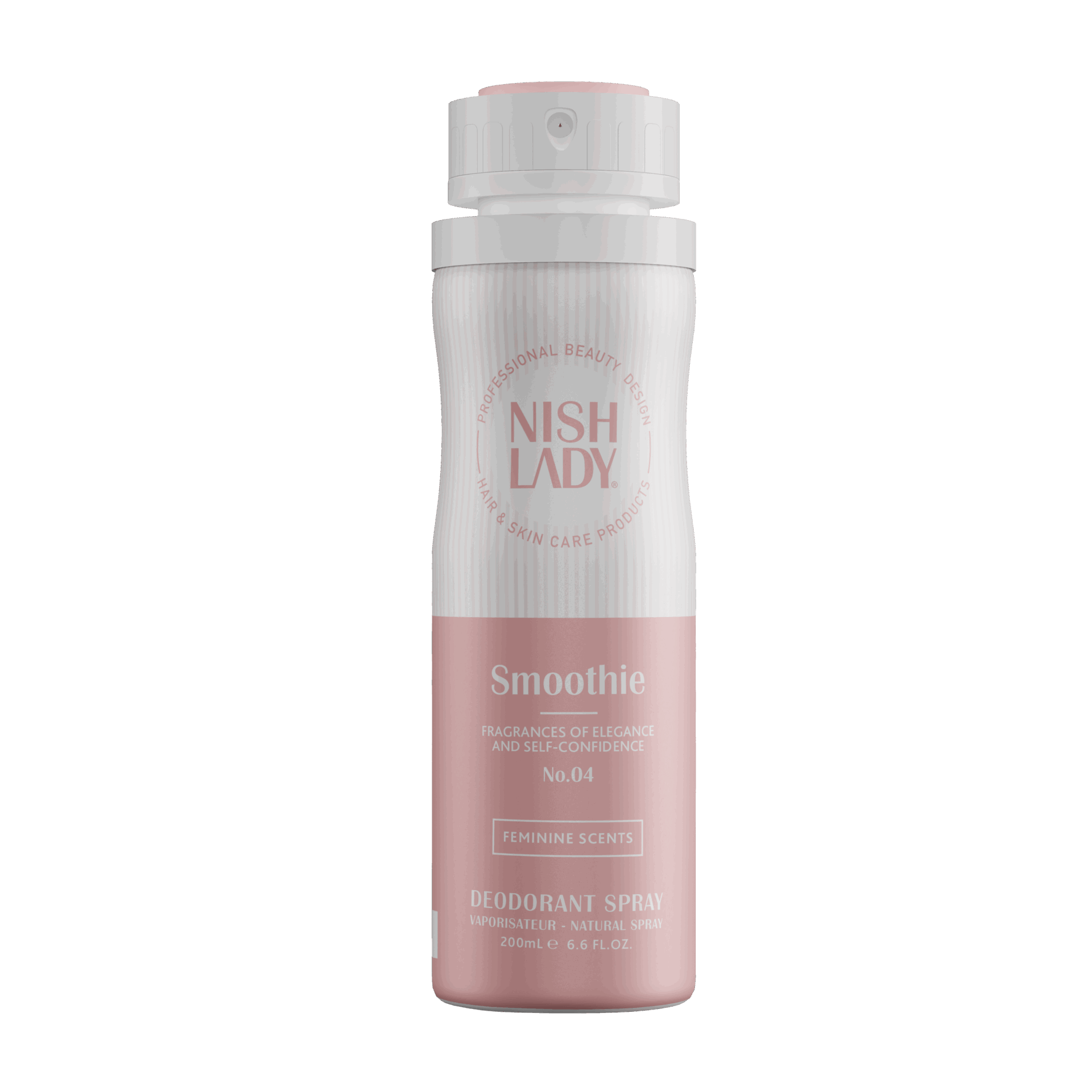 Spray deodorant feminin Olimpstore NishLady Smoothie 04, 200ml, alb și roz.