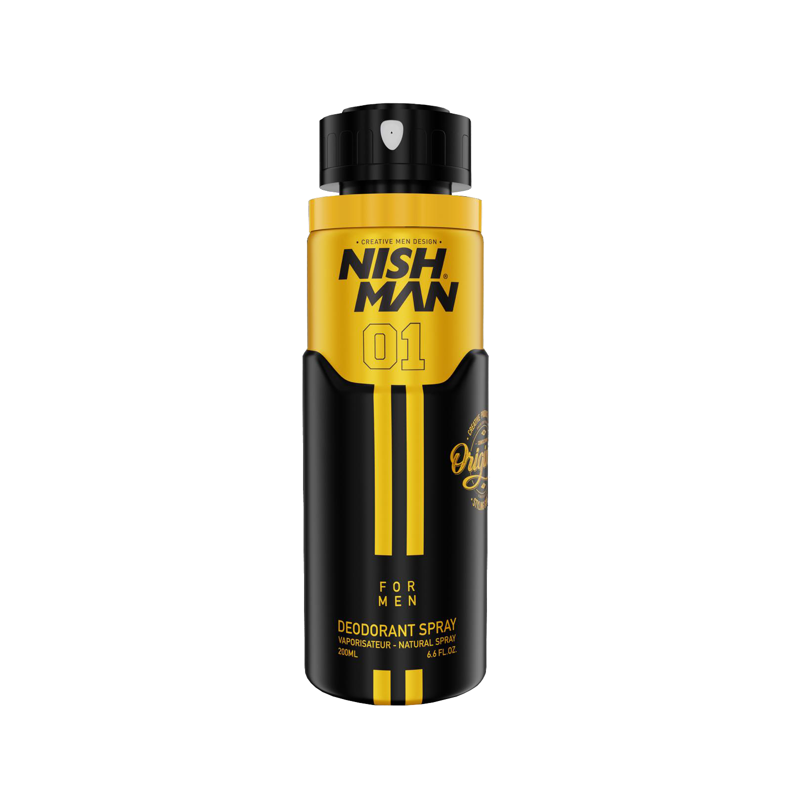 Spray deodorant Nishman 01 pentru bărbați 200ml, negru-galben, Olimpstore.