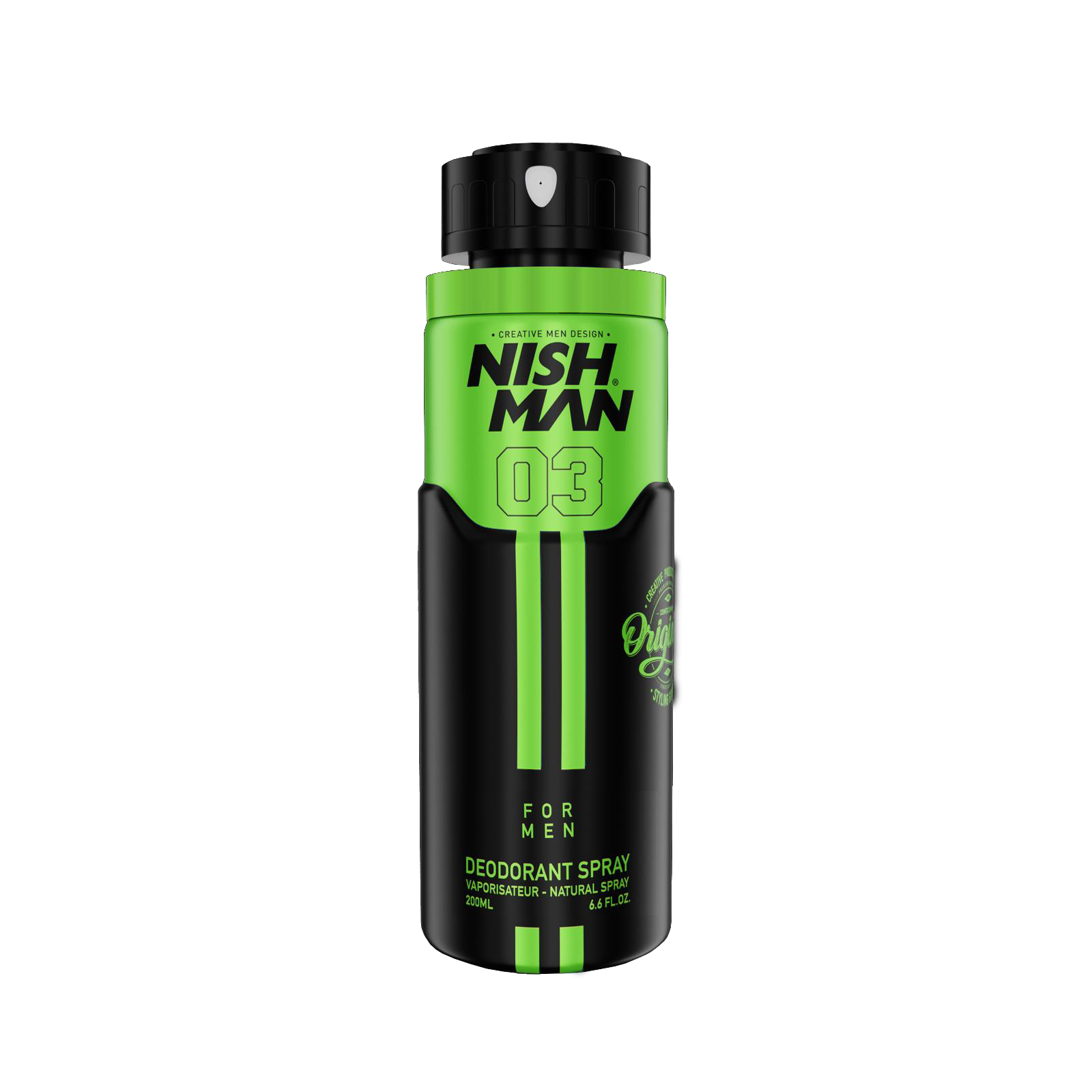 Spray deodorant Nishman 03 pentru bărbați, verde-negru, 200ml, Olimpstore.