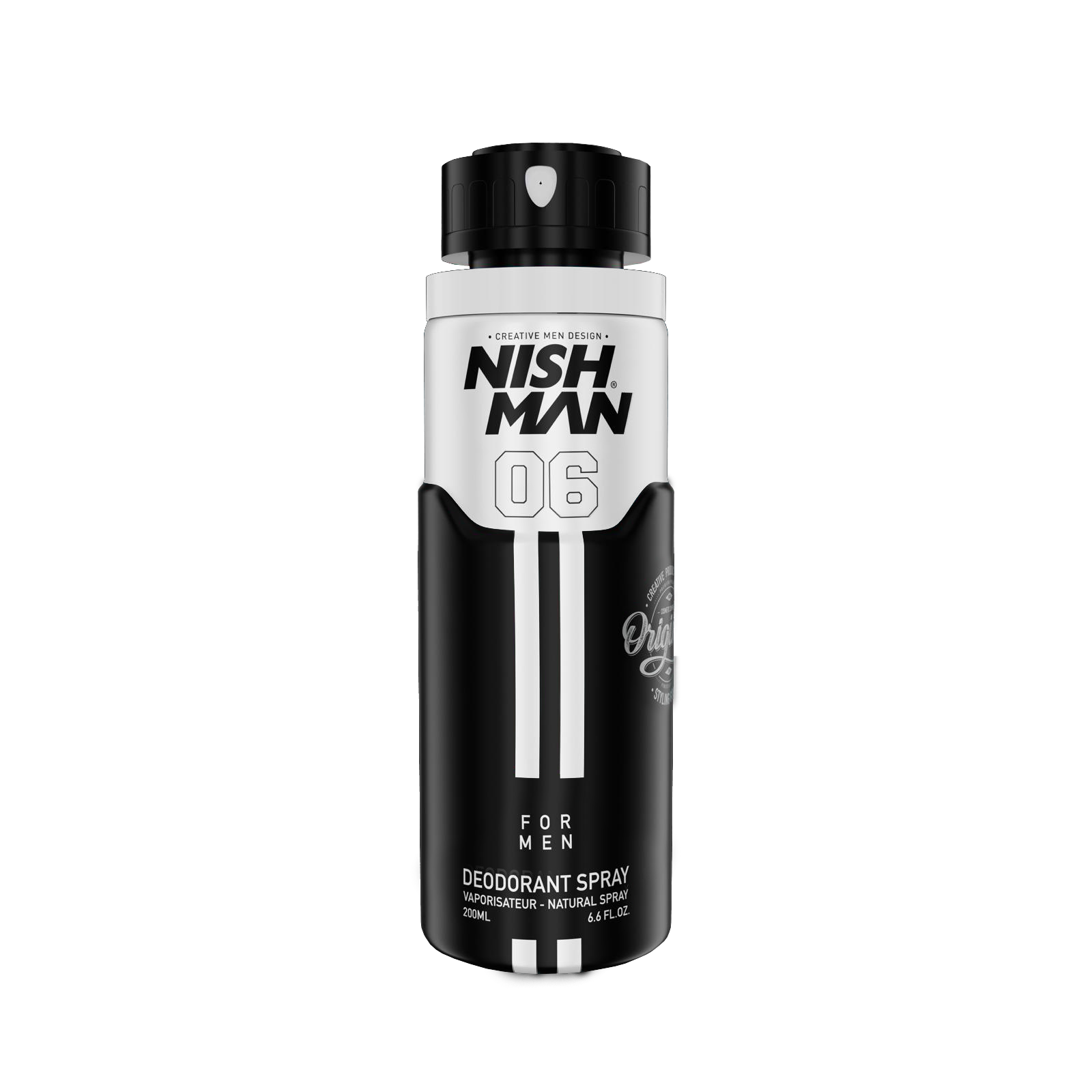 Spray deodorant masculin Nishman 06 200ml în alb și negru, produs de Olimpstore.