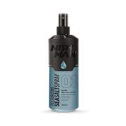 Spray cu sare de mare Nishman Sea Salt Spray 01 200ml, design negru și albastru, brand Olimpstore.