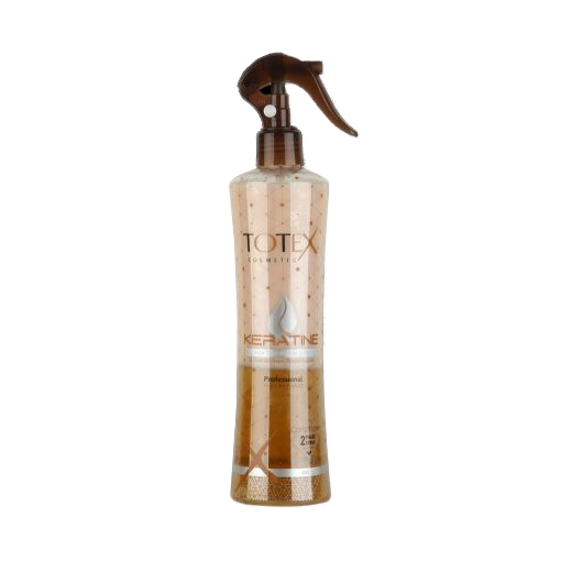 Spray-conditioner Totex Hair Keratine 2 faze 400ml Olimpstore, flacon transparent cu pompă maro.