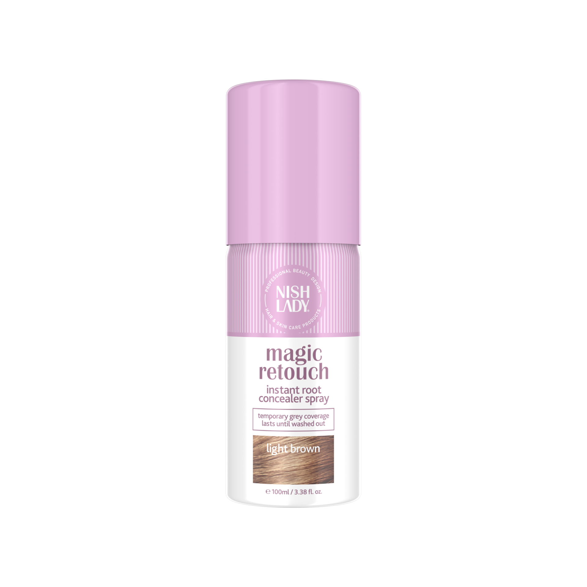 Spray-vopsea păr Olimpstore NishLady Magic Retouch Light Brown, ambalaj roz, 100ml.