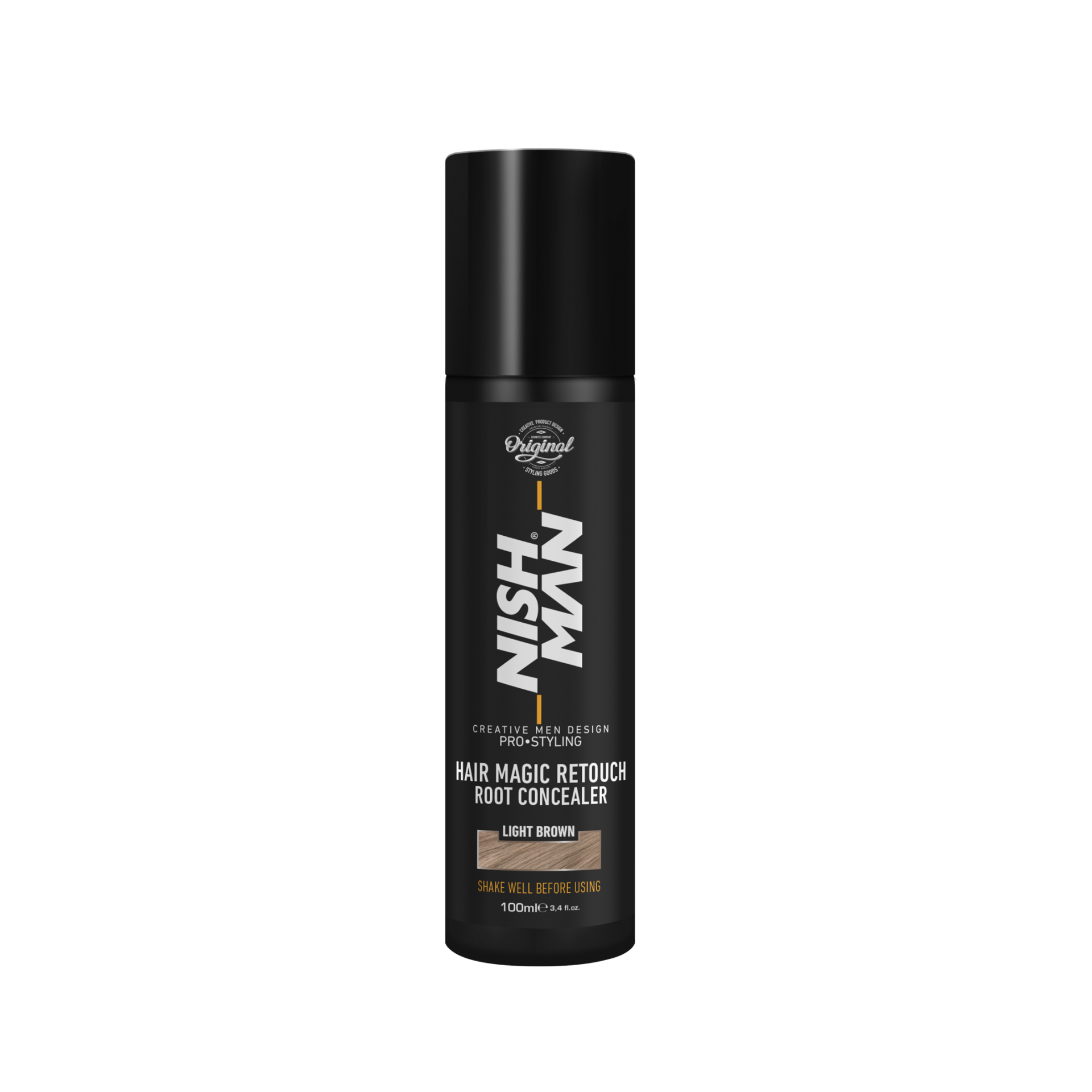 Spray-vopsea păr Nishman Light Brown 100ml Olimpstore, tub negru.