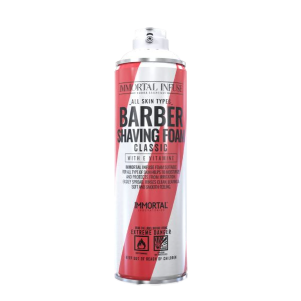 Spumă de ras Olimpstore Immortal Barber Shaving Foam Classic 500ml, ambalaj roșu și alb.