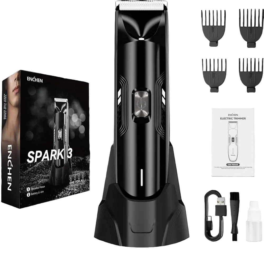 Trimmer profesional ENCHEN Spark 3 Olimpstore, lamă ceramică, negru, accesorii incluse.