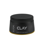 Ceară mată pentru păr Totex Hair Styling Wax Clay 150ml de la Olimpstore, borcan negru cu capac negru, bandă galbenă jos.