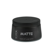 Ceară mată pentru păr Totex Hair Styling Wax Matte de la Olimpstore, borcan negru, capac negru, bandă gri la bază.