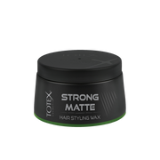 Ceară mată pentru păr Totex Hair Styling Wax Strong Matte de la Olimpstore, borcan negru, capac negru, bandă verde la bază.