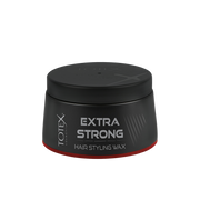 Ceară pentru păr Totex Hair Styling Wax Extra Strong 150ml de la Olimpstore, borcan negru cu capac negru, bandă roșie jos.