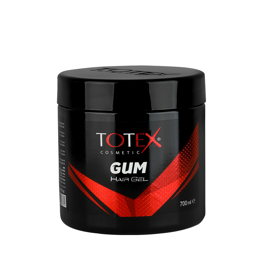 Gel de păr Totex Hair Gel Gum 700ml de la Olimpstore, borcan negru cu capac negru, accente roșii pe etichetă.